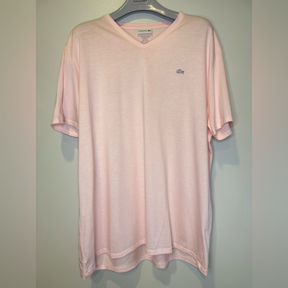 Lacoste Men's Light Pink V-Neck Tee